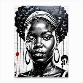 Vintage Graffiti Mural Of Beautiful Black Woman 139 Canvas Print