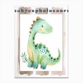 Cute Pachycephalosaurus Dinosaur Watercolour Poster Canvas Print
