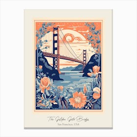 The Golden Gate Bridge   San Francisco, Usa   Cute Botanical Illustration Travel 2 Poster Canvas Print
