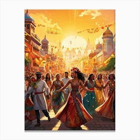 A Multicultural Parade Illustrative Poster Style Showcasing Various Ethnic Groups Dressed In Tradi 2 1 Canvas Print