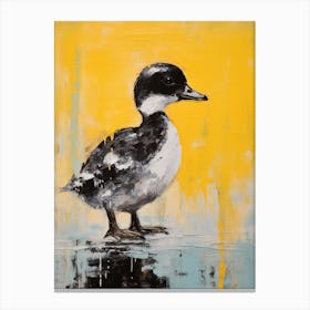 Yellow & Black Painting Of A Duckling Canvas Print