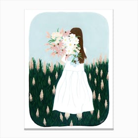 Girl Flower Meadow Painting Canvas Print