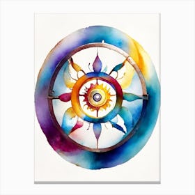 Dharma Wheel, Symbol, Third Eye Watercolour 1 Canvas Print