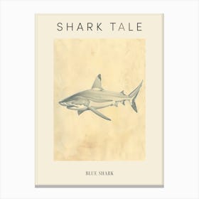 Blue Shark Vintage Illustration 2 Poster Canvas Print