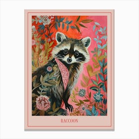 Floral Animal Painting Raccoon 4 Poster Canvas Print