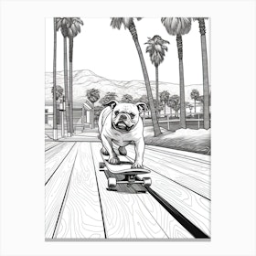 Boxer Dog Skateboarding Line Art 2 Canvas Print