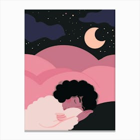 Girl Sleeping In The Night Sky Canvas Print