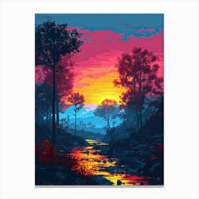 Sunset In The Jungle | Pixel Art Series Canvas Print