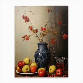 Still Life With Apples And Vase Canvas Print