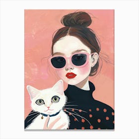 Girl With Cat Canvas Print