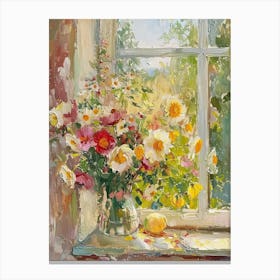 Anemone Flowers On A Cottage Window 2 Canvas Print