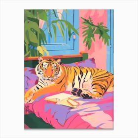 Tiger Print Maximalist Wall Art Pink Kitsch Aesthetic Trendy Canvas Print