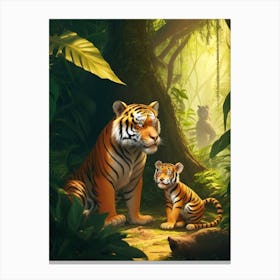 Tiger Family In The Jungle Canvas Print