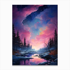 Pink and Blue Evening Sky over the Water and Trees Canvas Print