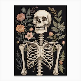 Botanical Skeleton Vintage Flowers Painting (5) Canvas Print