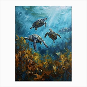 Group Of Sea Turtles Underwater 2 Canvas Print