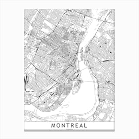 Montreal White Map Canvas Print