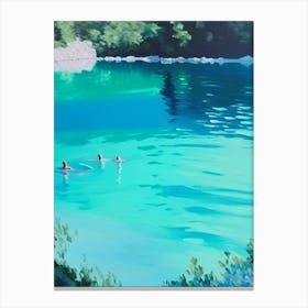 People Swimming In Lake Waterscapes Marble Acrylic Painting 1 Canvas Print