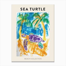 Sea Turtle Palm Tree Scribble Poster 2 Canvas Print