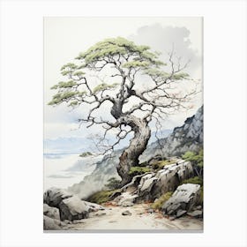 Hachijo Jima In Tokyo, Japanese Brush Painting, Ukiyo E, Minimal 3 Canvas Print