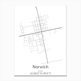 Norwich,Canada Minimalist Map Canvas Print