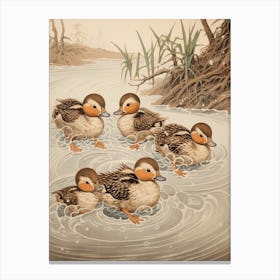 Ducklings Splashing Around In The Water 3 Canvas Print