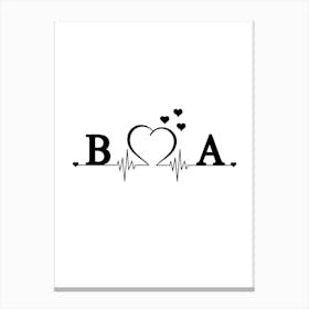 Personalized Couple Name Initial B And A Monogram Canvas Print