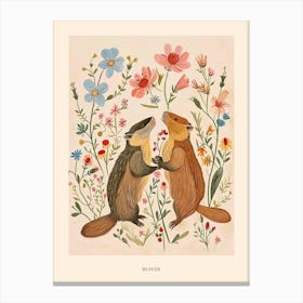 Folksy Floral Animal Drawing Beaver 5 Poster Canvas Print