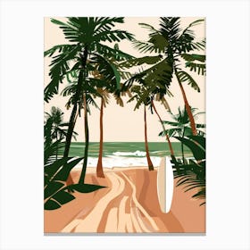 Beach With Palm Trees And Surfboard Canvas Print