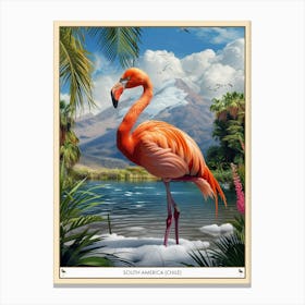 Greater Flamingo South America Chile Tropical Illustration 2 Poster Canvas Print