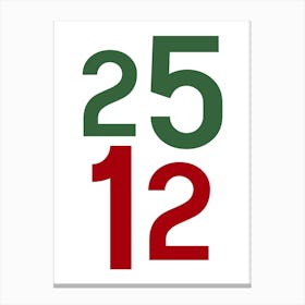 Numbers 25th December Christmas Day Green and Red Canvas Print