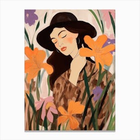 Woman With Autumnal Flowers Iris 1 Canvas Print