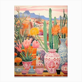 Cactus Painting Maximalist Still Life Hedgehog Cactus 2 Canvas Print