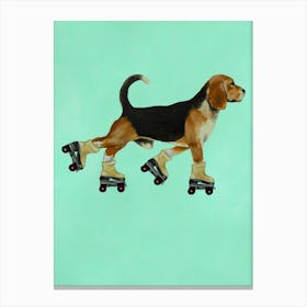 Beagle With Rollerskates Canvas Print