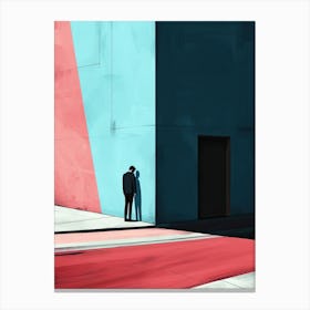 Man In Front Of Building, Minimalism Canvas Print