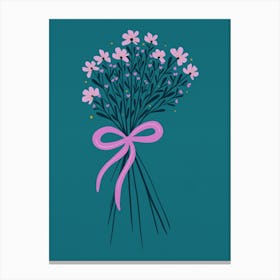 Floral Bouquet With Bow Pink and Turquoise Canvas Print