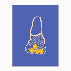 Bag With Lemons Blue Background Canvas Print