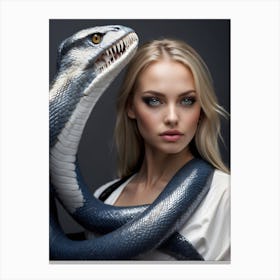 Beautiful Woman With A Snake Canvas Print