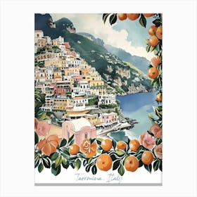 Taormina Italy Watercolour With Oranges Canvas Print