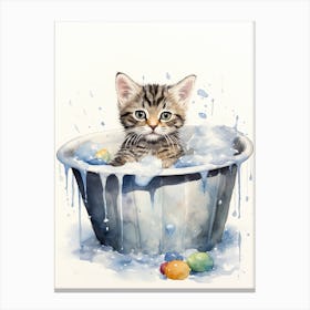 American Shorthair Cat In Bathtub Bathroom 3 Canvas Print