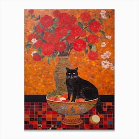 Dahlia With A Cat 4 Art Nouveau Klimt Style Canvas Print
