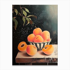 Art Deco Peaches On A Wooden Table Canvas Print