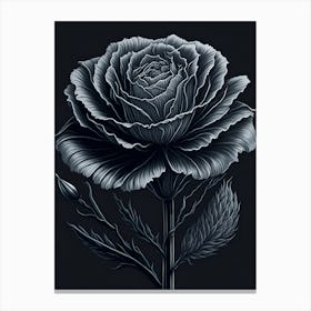 A Carnation In Black White Line Art Vertical Composition 57 Canvas Print