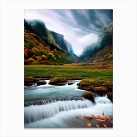 Waterfalls In The Mountains Canvas Print