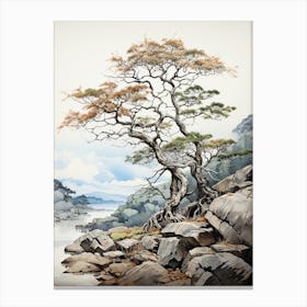 Hachijo Jima In Tokyo, Japanese Brush Painting, Ukiyo E, Minimal 1 Canvas Print