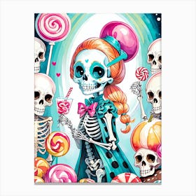 Cute Skeleton Candy Halloween Painting (13) Canvas Print