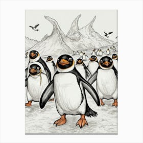 Penguins In The Snow Canvas Print