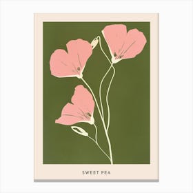 Pink & Green Sweet Pea 2 Flower Poster Canvas Print