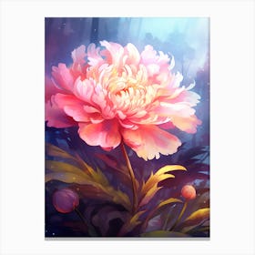 Peony With Sunset Watercolor Style (4) Canvas Print