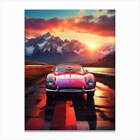 Sunset With A Classic Car Canvas Print